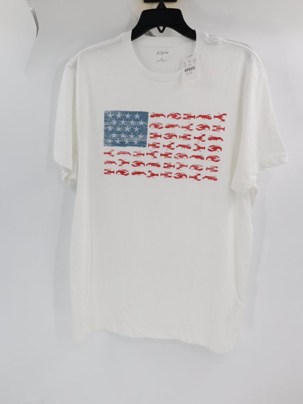 NWT J Crew Shirt Men Large USA Flag crawfish Graphic Print Short Sleeve Crewneck
